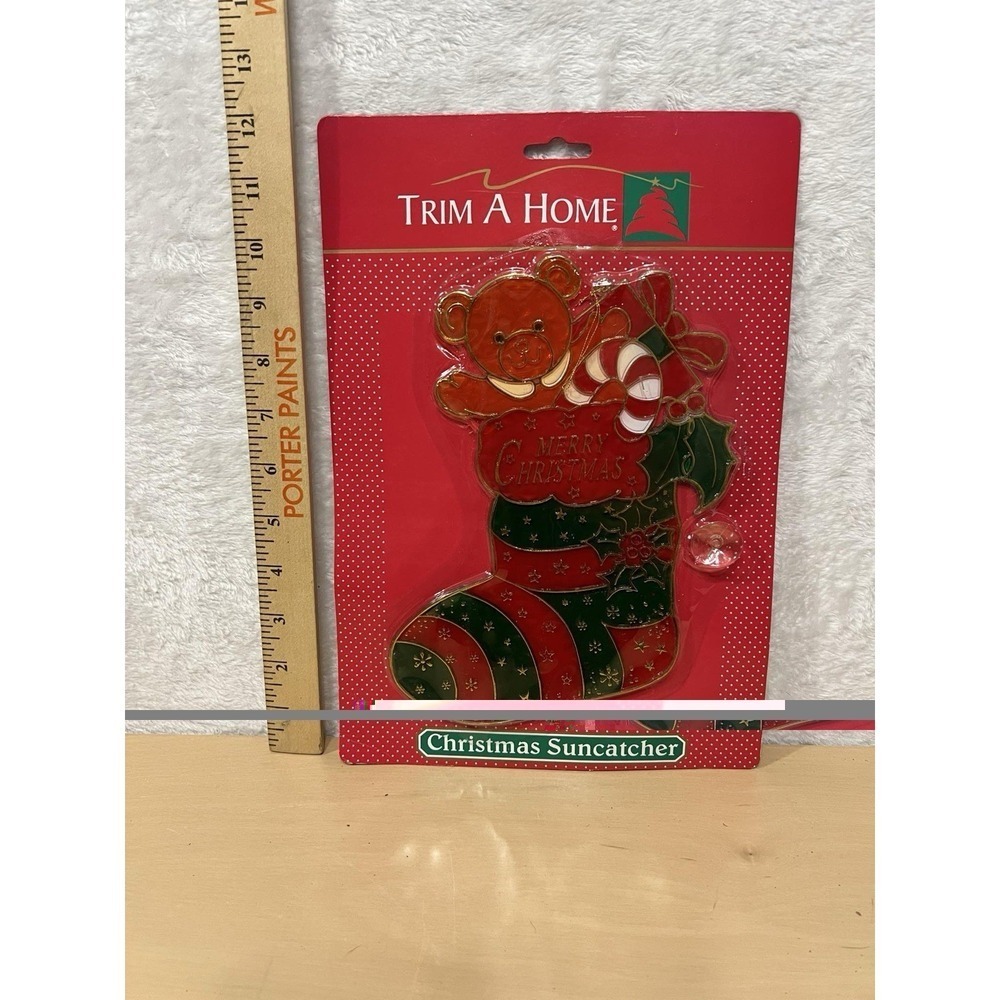 Vintage Kmart Trim A Home Christmas Stocking Teddy Bear Window Suncatcher NEW